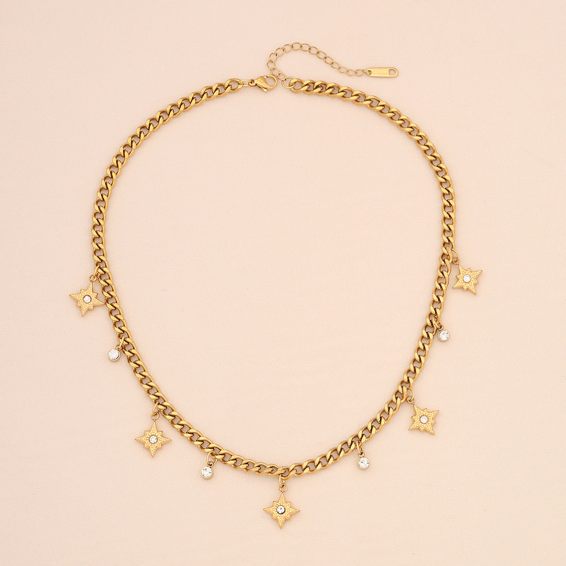 Eight-Pointed Star Rhinestone Stainless Steel Necklace