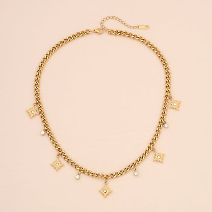 Eight-Pointed Star Rhinestone Stainless Steel Necklace