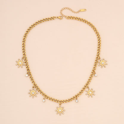 Eight-Pointed Star Rhinestone Stainless Steel Necklace