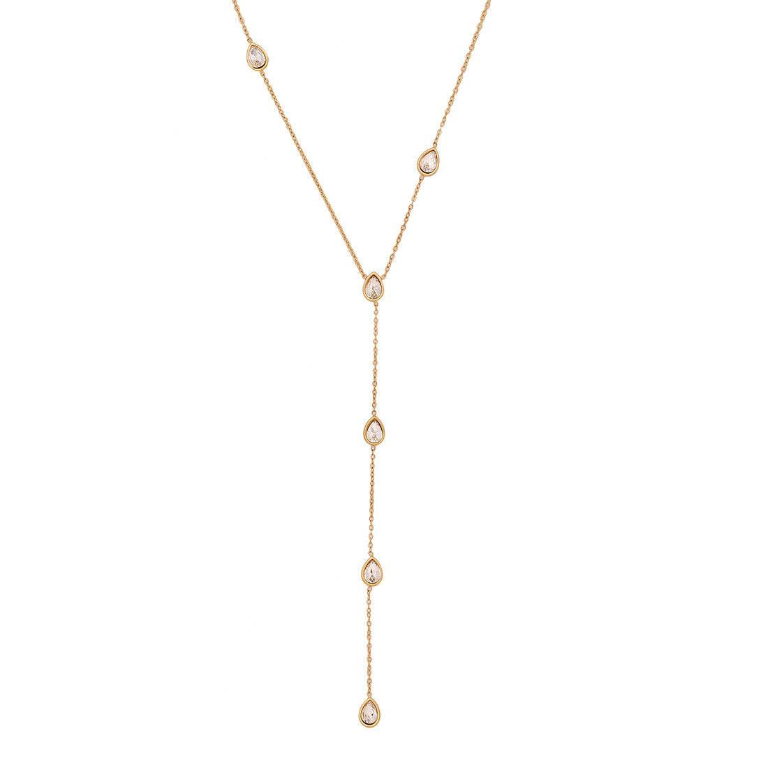 Colourful Glass Teardrop Y-Shaped Stainless Steel Necklace