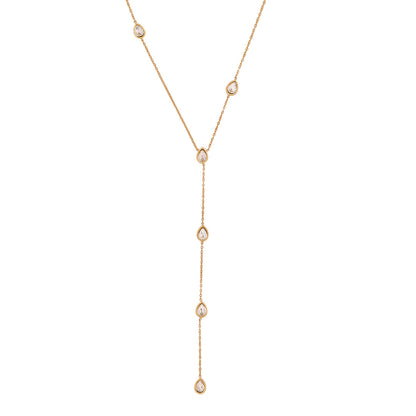 Colourful Glass Teardrop Y-Shaped Stainless Steel Necklace