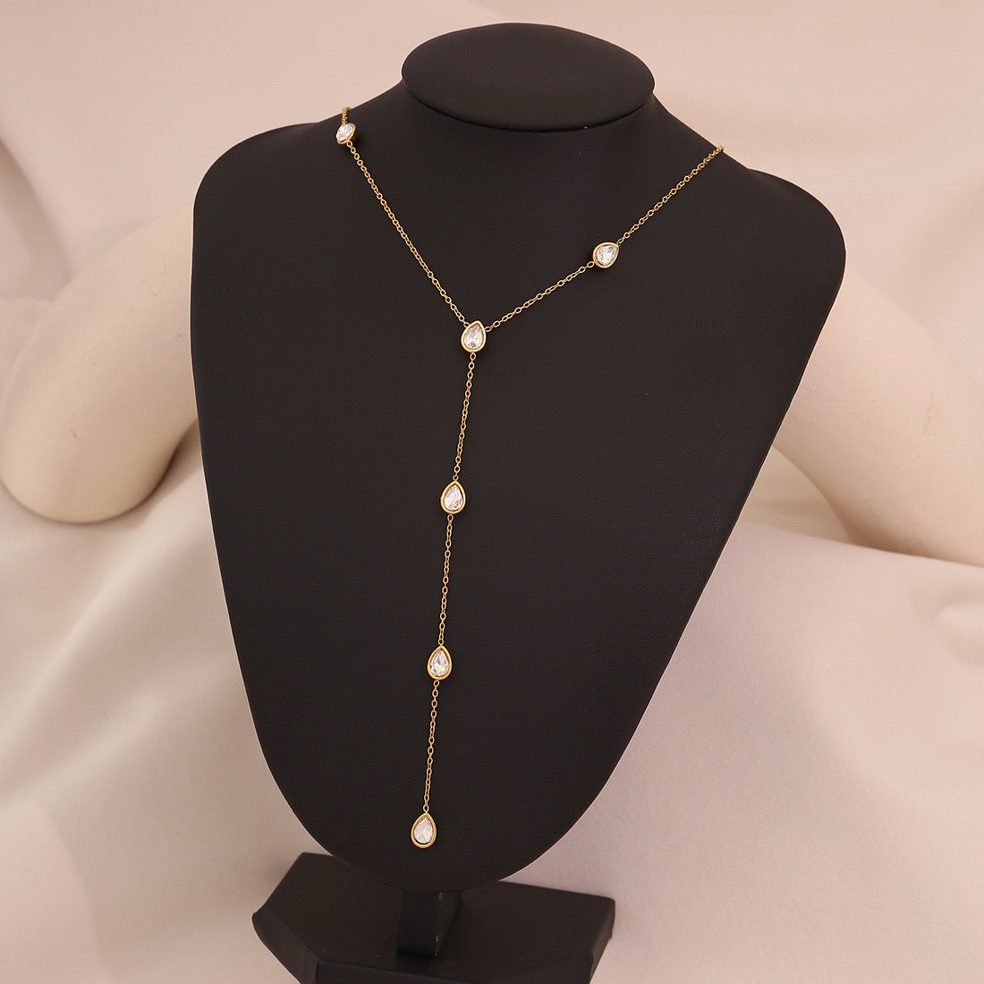 Colourful Glass Teardrop Y-Shaped Stainless Steel Necklace