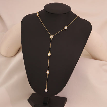 Colourful Glass Teardrop Y-Shaped Stainless Steel Necklace