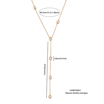 Colourful Glass Teardrop Y-Shaped Stainless Steel Necklace