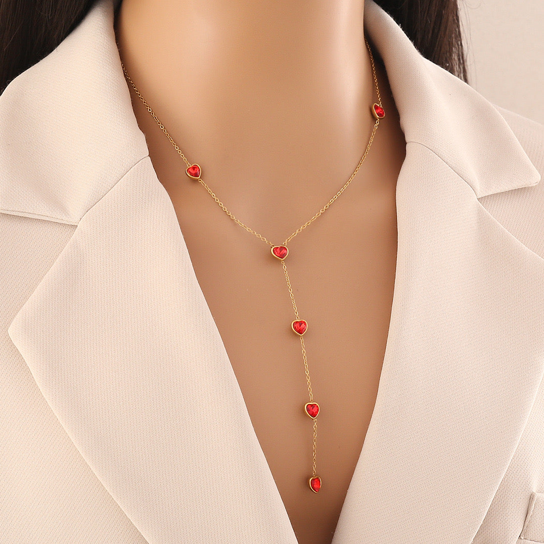 Glass Heart Y-Shaped Stainless Steel Necklace