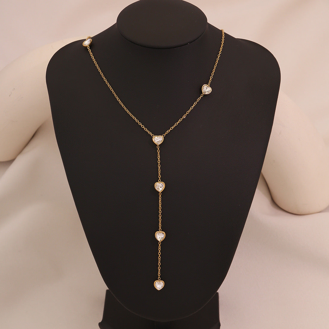 Glass Heart Y-Shaped Stainless Steel Necklace