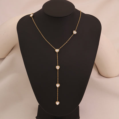 Glass Heart Y-Shaped Stainless Steel Necklace