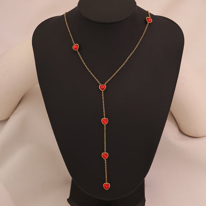 Glass Heart Y-Shaped Stainless Steel Necklace