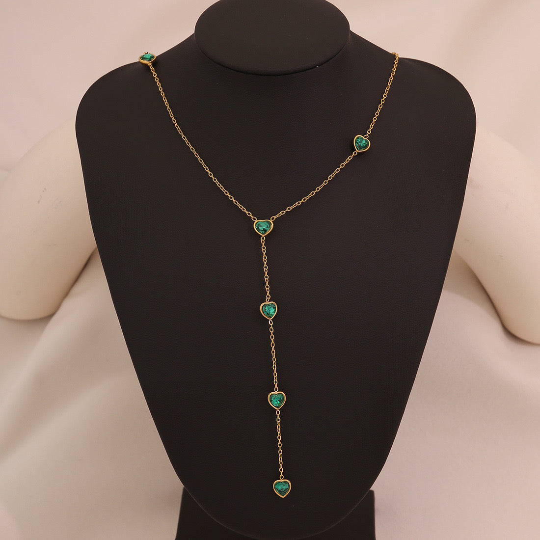 Glass Heart Y-Shaped Stainless Steel Necklace