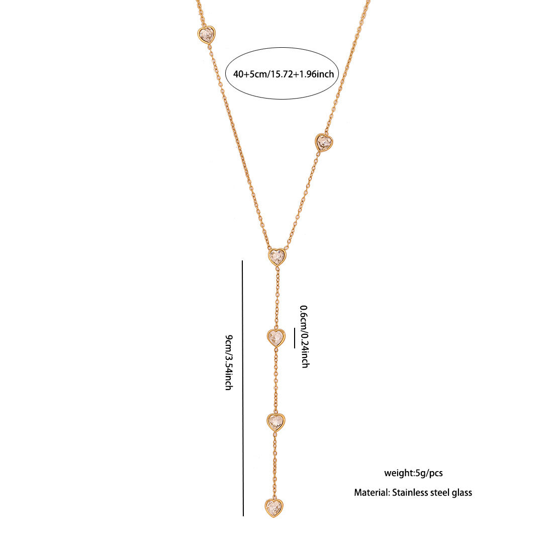 Glass Heart Y-Shaped Stainless Steel Necklace