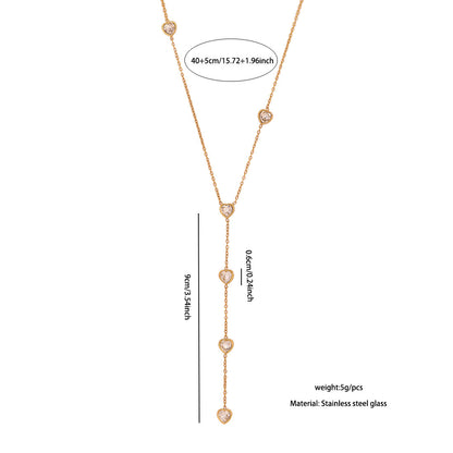 Glass Heart Y-Shaped Stainless Steel Necklace