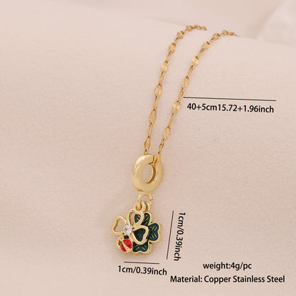 Four-Leaf Clover Heart Daisy Pendant Necklace