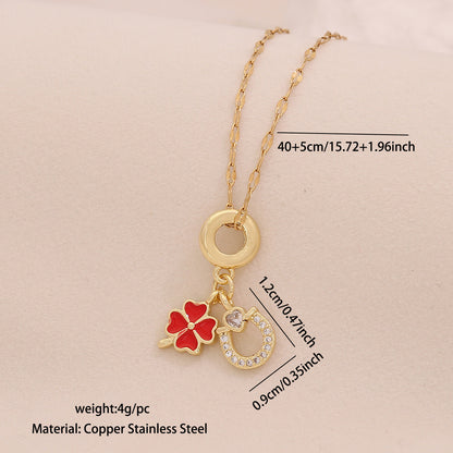 Four-Leaf Clover Heart Daisy Pendant Necklace