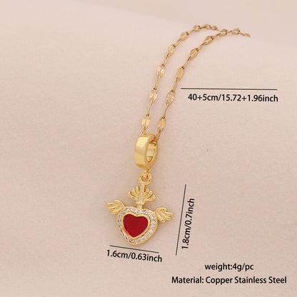 Four-Leaf Clover Heart Daisy Pendant Necklace
