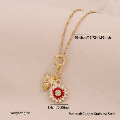 Four-Leaf Clover Heart Daisy Pendant Necklace