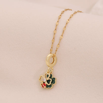 Four-Leaf Clover Heart Daisy Pendant Necklace