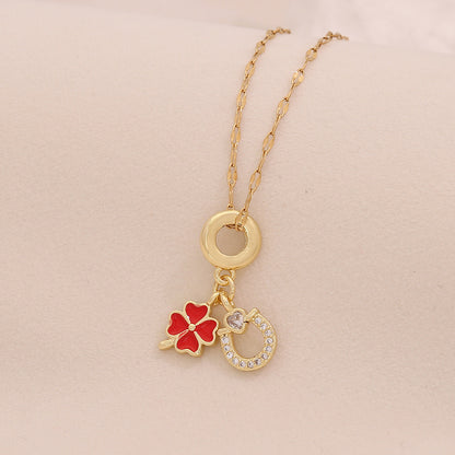 Four-Leaf Clover Heart Daisy Pendant Necklace