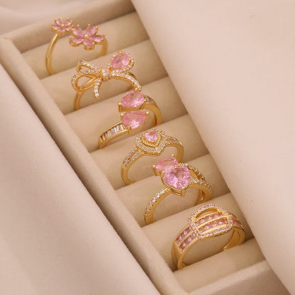 Heart Zircon Bowknot Open Ring