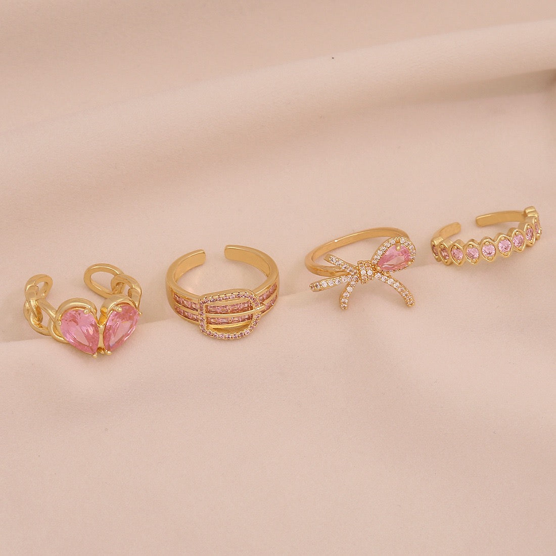 Heart Zircon Bowknot Open Ring