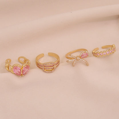 Heart Zircon Bowknot Open Ring