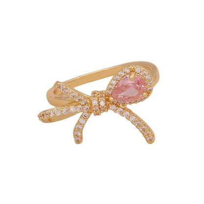Heart Zircon Bowknot Open Ring