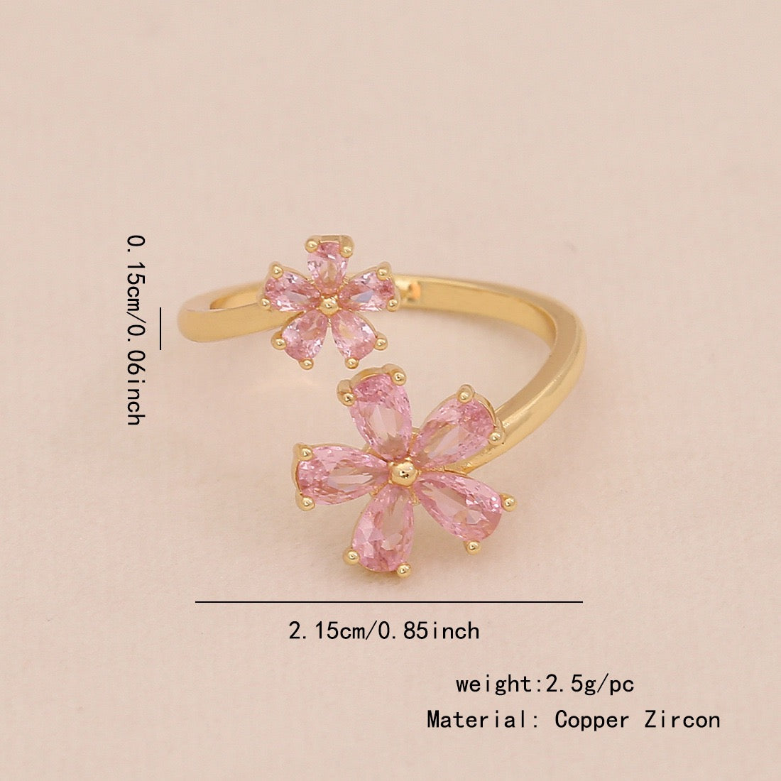 Heart Zircon Bowknot Open Ring