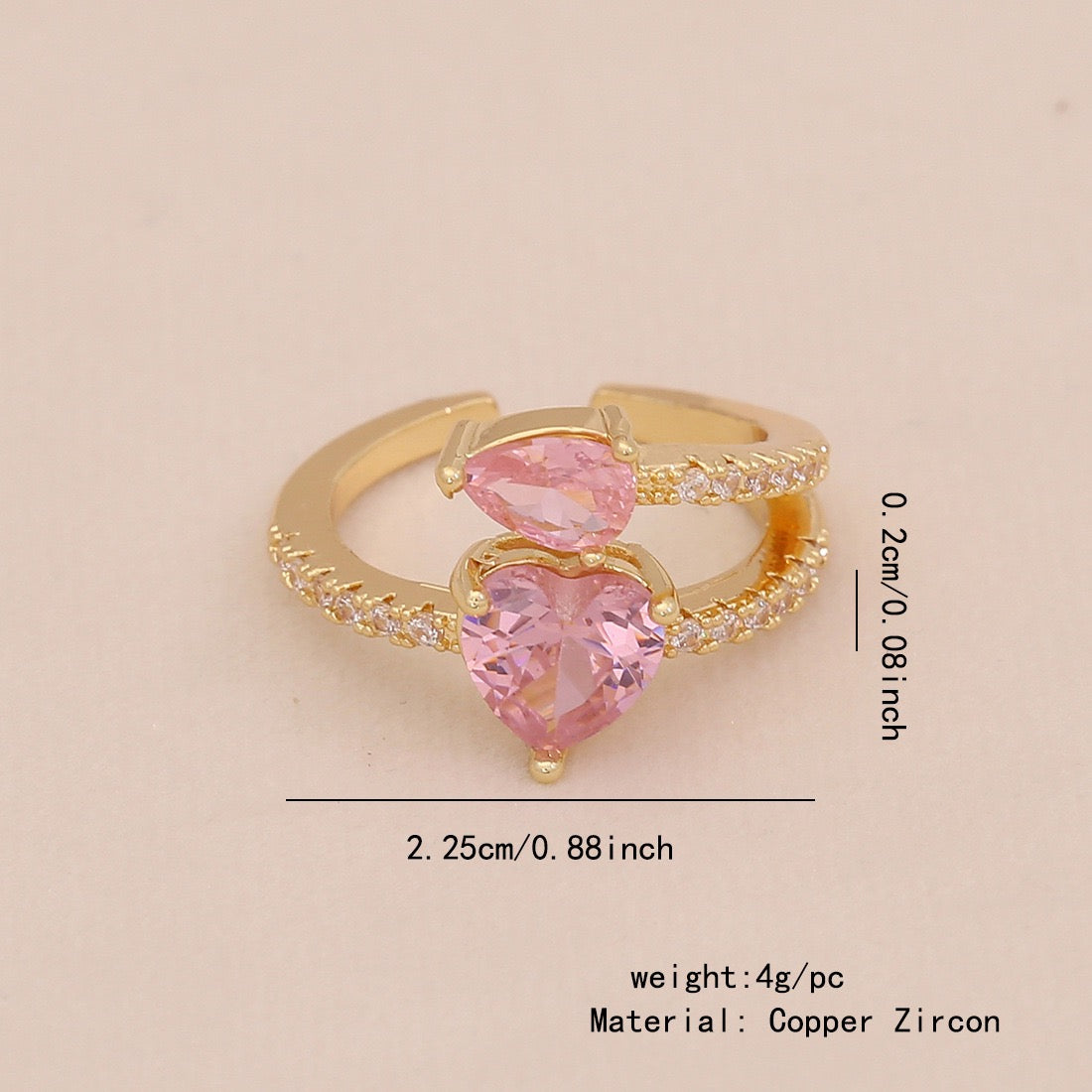 Heart Zircon Bowknot Open Ring