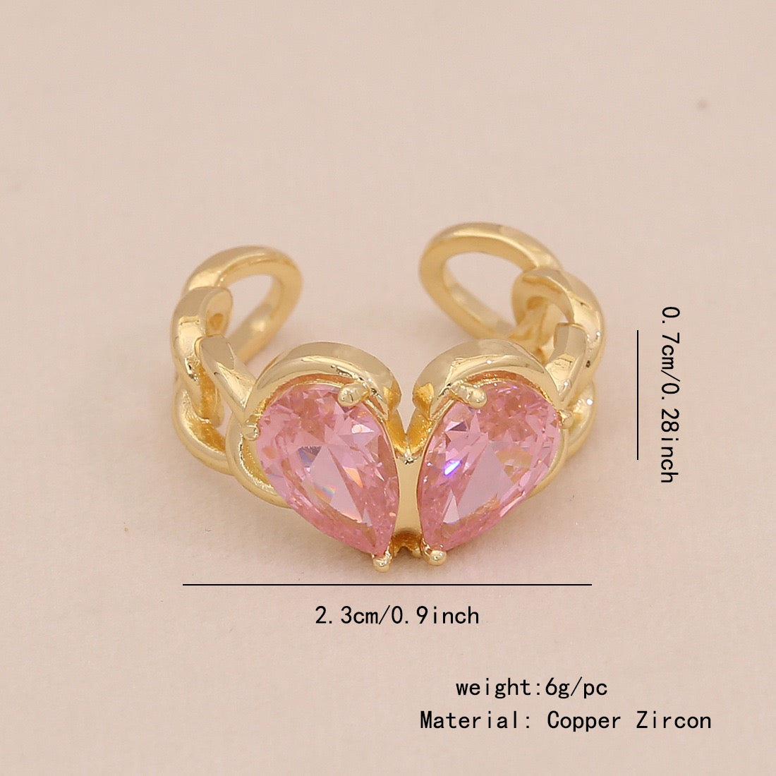 Heart Zircon Bowknot Open Ring