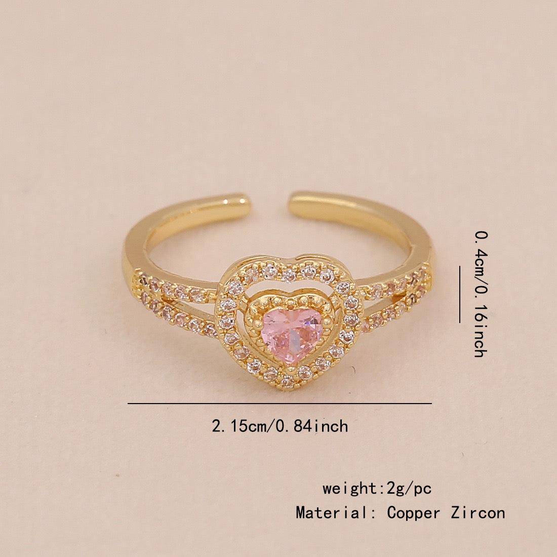 Heart Zircon Bowknot Open Ring