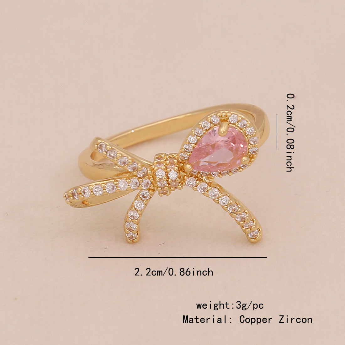 Heart Zircon Bowknot Open Ring