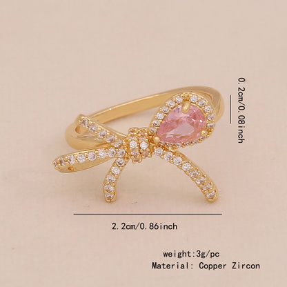 Heart Zircon Bowknot Open Ring