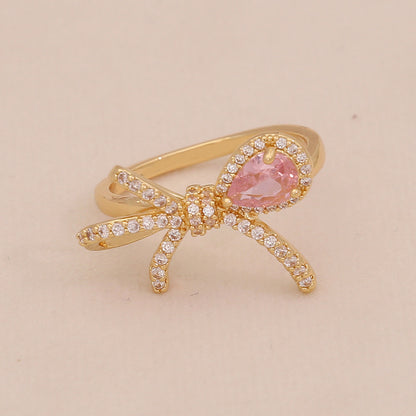 Heart Zircon Bowknot Open Ring
