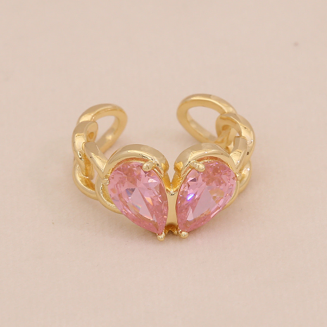 Heart Zircon Bowknot Open Ring