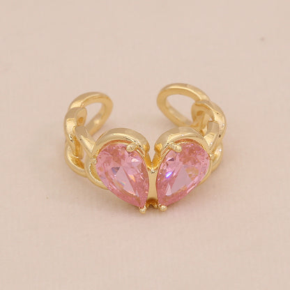 Heart Zircon Bowknot Open Ring