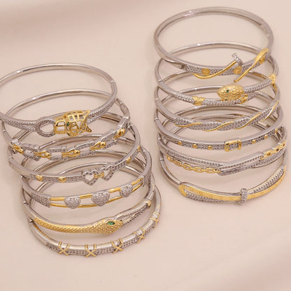 Gold Heart Leopard Snake Cuff Bracelet