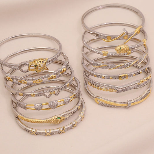 Gold Heart Leopard Snake Cuff Bracelet