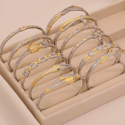 Gold Heart Leopard Snake Cuff Bracelet