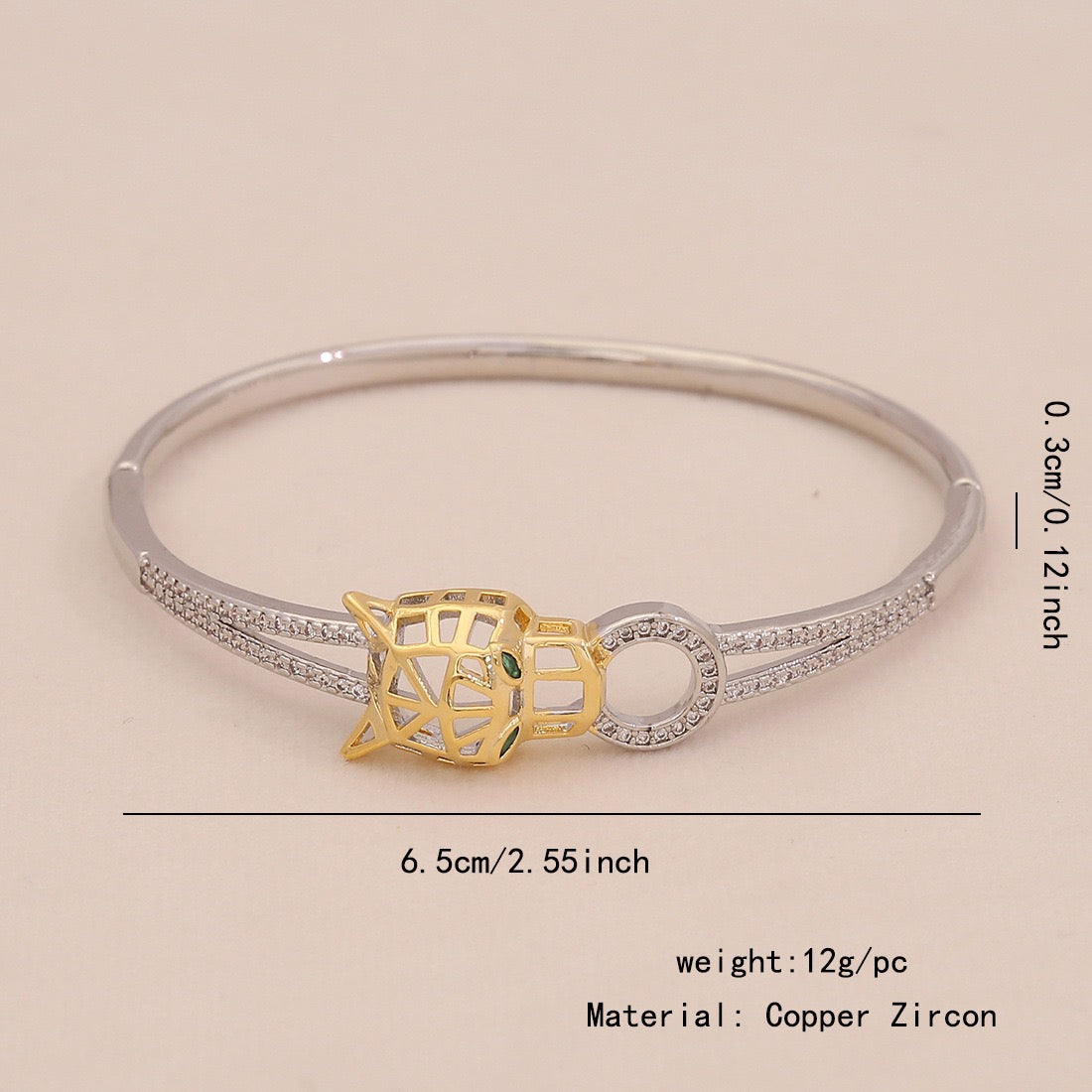 Gold Heart Leopard Snake Cuff Bracelet