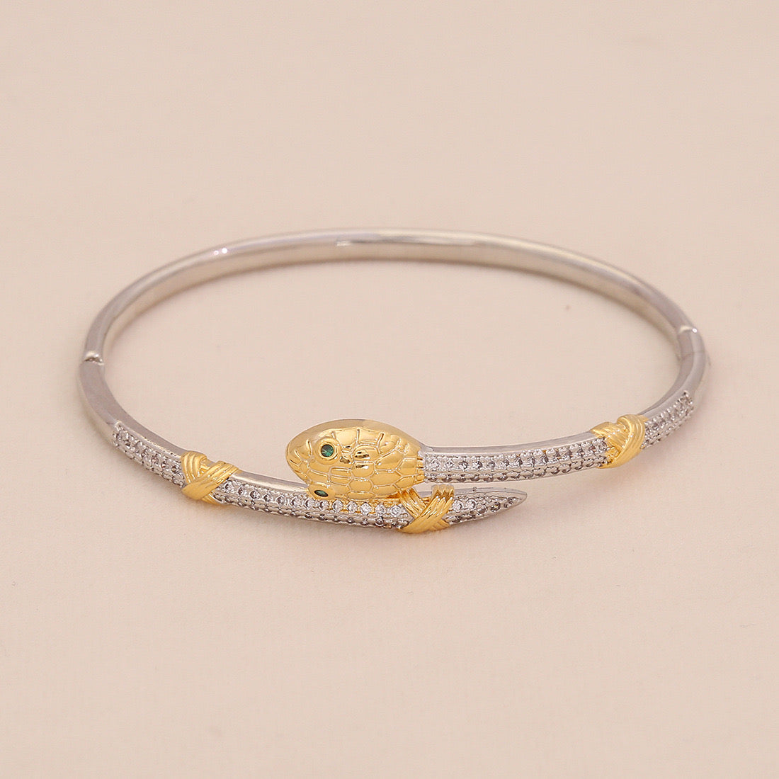 Gold Heart Leopard Snake Cuff Bracelet