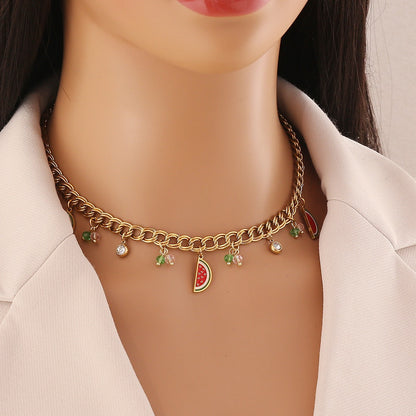 Fruit Crystal Pendant Necklace