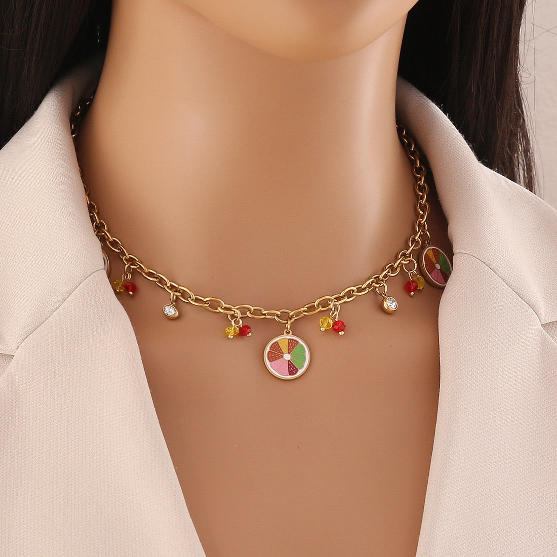 Fruit Crystal Pendant Necklace