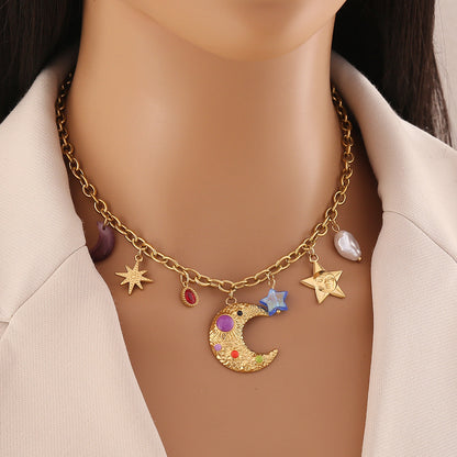 Star & Moon Glass Pearl Necklace