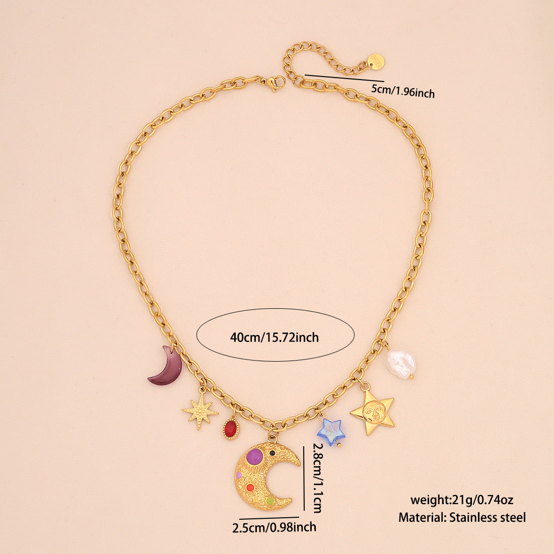 Star & Moon Glass Pearl Necklace