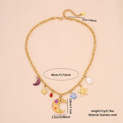 Star & Moon Glass Pearl Necklace