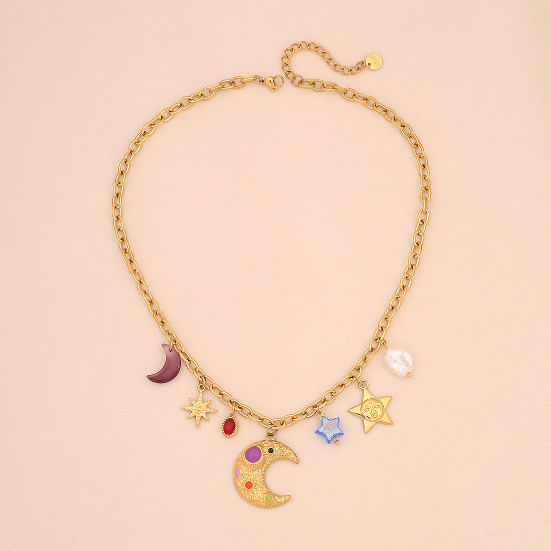 Star & Moon Glass Pearl Necklace