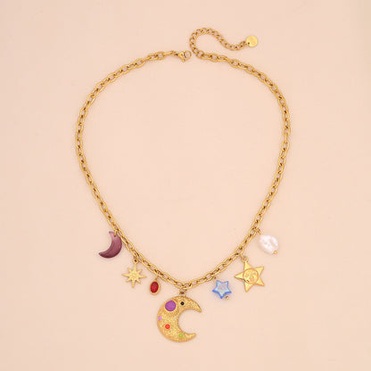 Star & Moon Glass Pearl Necklace