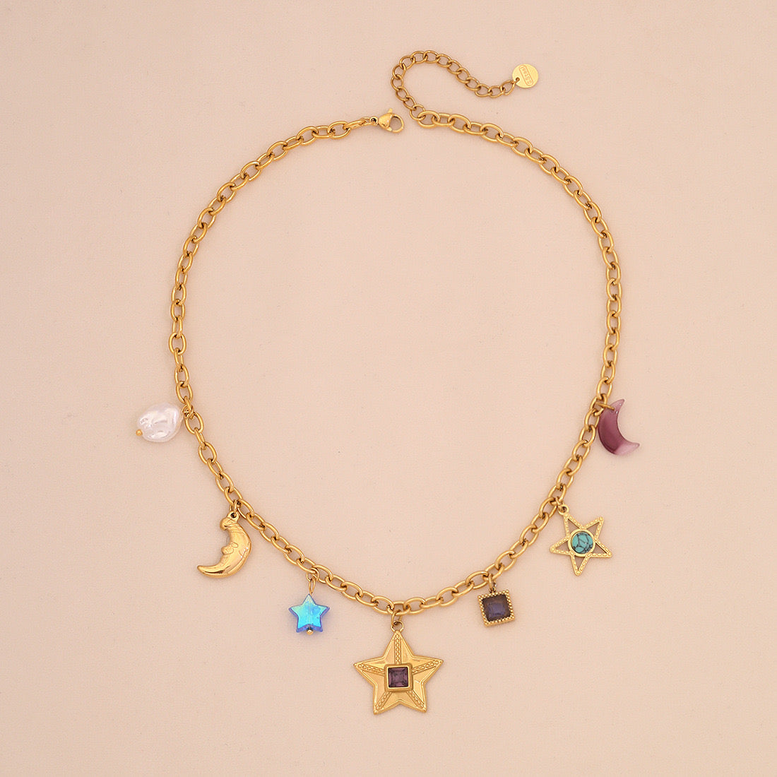 Star & Moon Glass Pearl Necklace