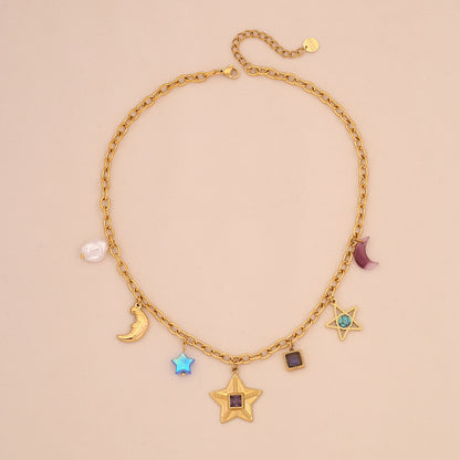 Star & Moon Glass Pearl Necklace