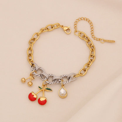 Fruit Charm Stainless Steel Bracelet