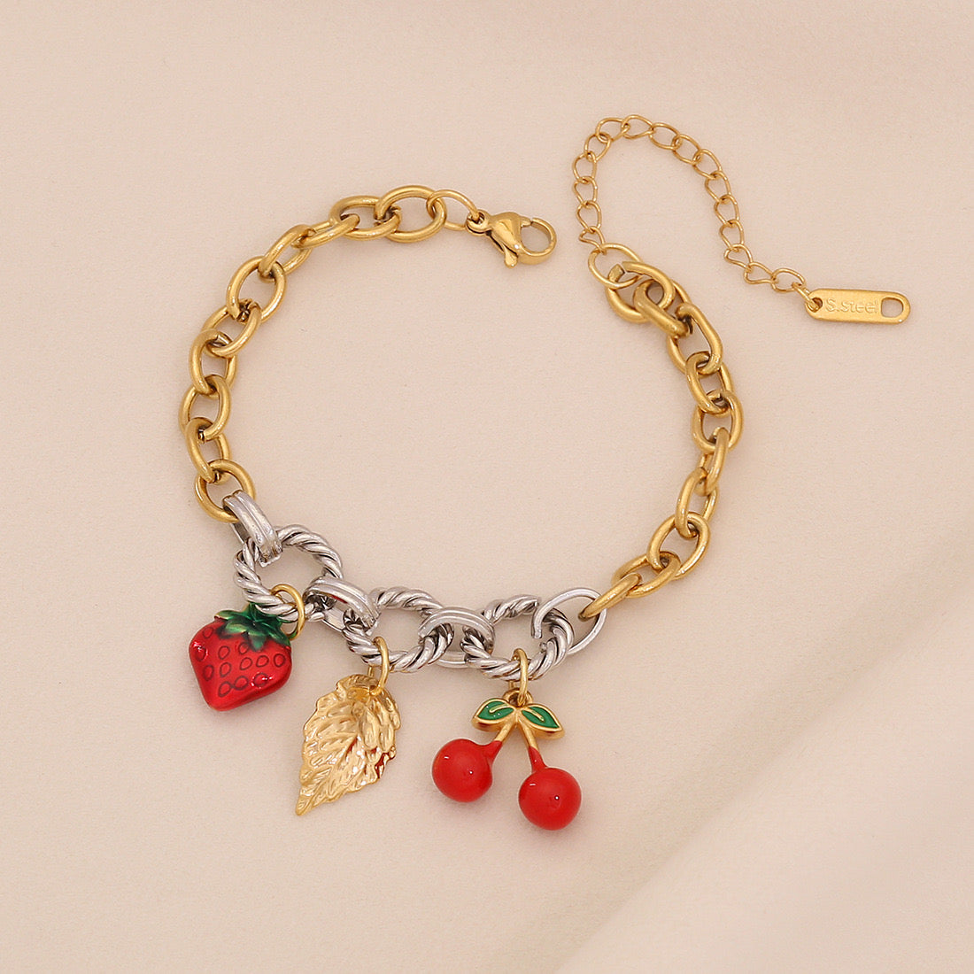Fruit Charm Stainless Steel Bracelet